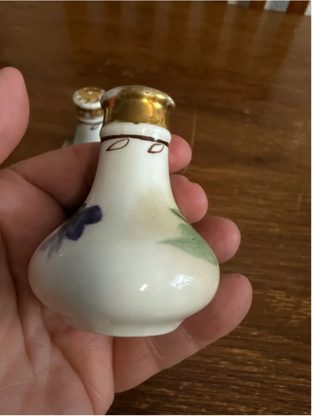 Vintage Bavaria Hand Painted Porcelain Salt & Pepper Shakers Purple Floral Gold